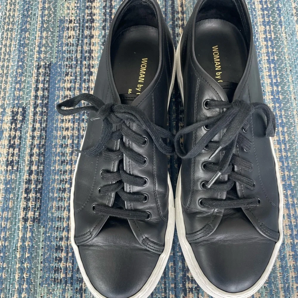 Woman by Common Projects Tournament Low Top Sneakers Black Leather Size 7.5
